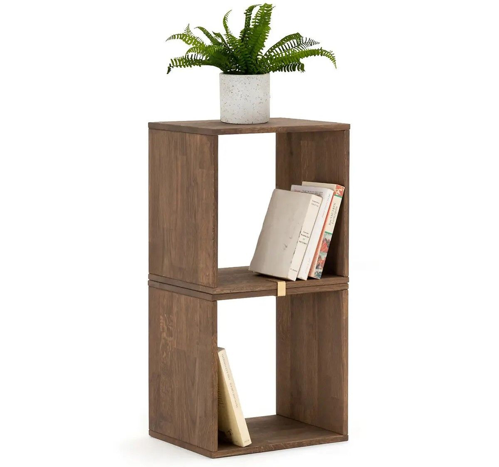 Полки 35х28х35, Эдгар, настенные, напольные, комплект из 2 шт, деревянные, дизайнерские, стеллаж модульный - 2 куба, массив дуба, цвет темный дуб, Dipriz