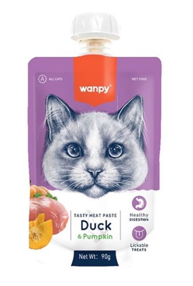 Wanpy Cat Лакомство для кошек Мясной мусс из утки и тыквы 90 г