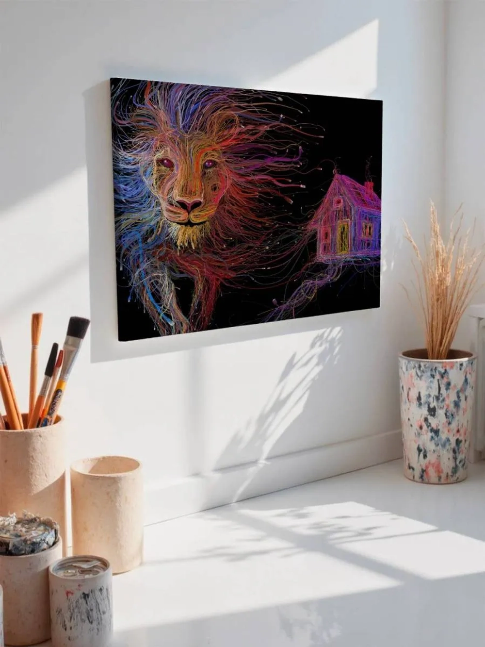 Картина на стену 40 X 50 Лев и дом