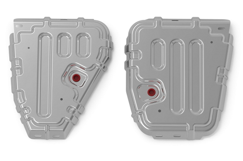 Защита топливного бака АвтоБроня для Skoda Kodiaq (V - 2.0 (180 л.с.); 2.0D (150 л.с.)) 4WD 2017-2021/Volkswagen Tiguan II (V - 1.4 (150 л.с.); 2.0D (150 л.с.); 2.0 (180/220 л.с.)) 4WD (вкл. SportLine) 2016-2020/Volkswagen Tiguan II рестайлинг (V - 2.0 (180 л.с.)) 4WD 2020-н.в., алюминий 3 мм, с крепежом, штампованная, 2 части 333.05122.1