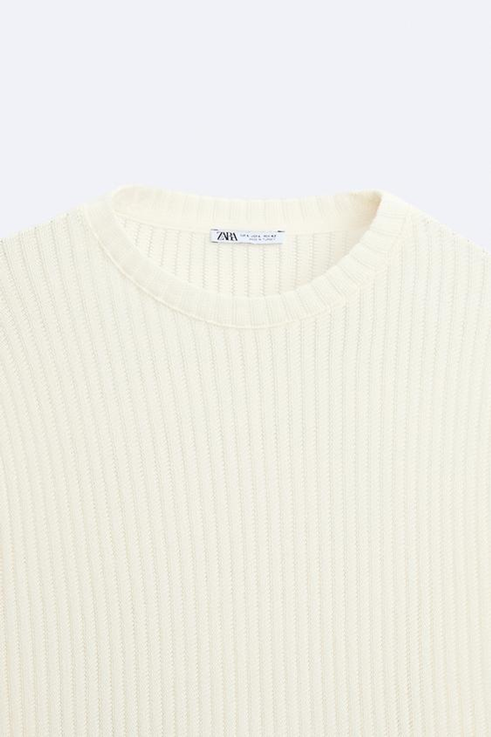 ZARA ТОЛСТОВКА АЖУРНОЙ ВЯЗКИ С РЕЛЬЕФНЫМ УЗОРОМ, ЭКРЮ