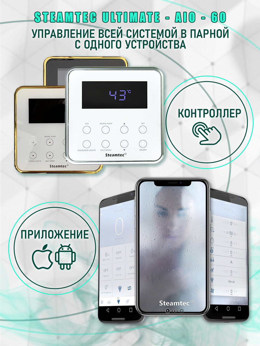 Steamtec TOLO AIO 60 - 6 кВт парогенератор для хамама и турецкой бани / Серия Premium