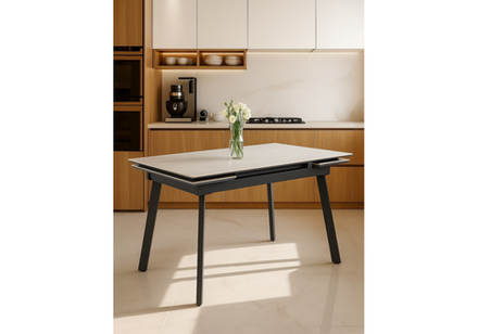 Керамический стол Woodville Норман 120(180)х80 carmen light grey, черный, ножки черные