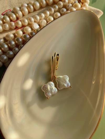 Серьги Клевер из жемчуга