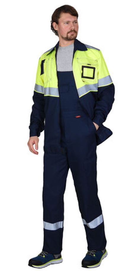 Костюм СИРИУС-МЕГИОН-РОСС куртка, п/к, тёмно-синий с лимонным и СОП, антистат. нить, МВО