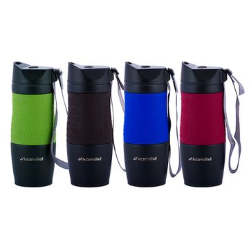 Термокружка 380 мл. из нержавеющей стали Kamille KM 2052A с TPR-вставкой и ремешком