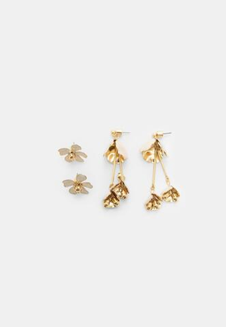 STRADIVARIUS Набор из 2 цветочных сережек, экрю