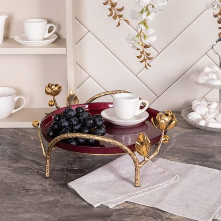 Фруктовница-конфетница Нимфея (поднос) Бронза Бордовый