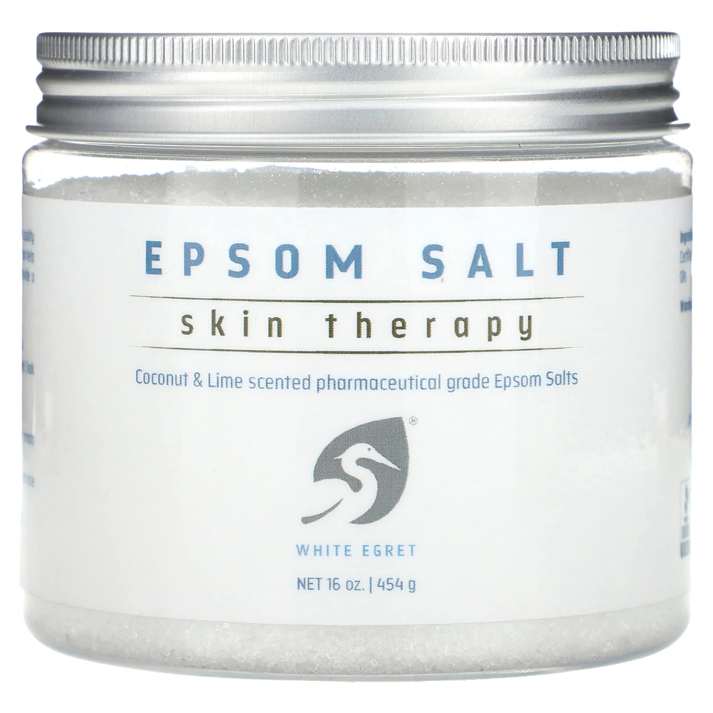 White Egret, английская соль, Skin Therapy, кокос и лайм, 454 г (16 унций)