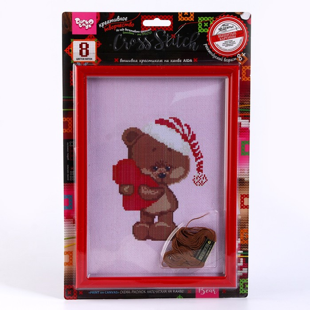Вышивка крестиком на канве, серия CROSS STITCH «Мишка с сердечком», Danko Toys