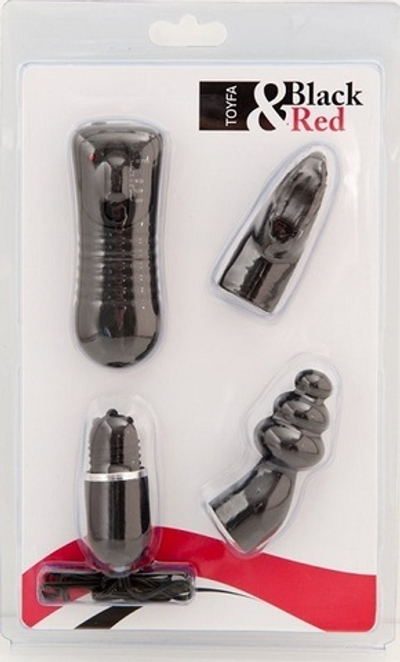 Черный мини-вибратор с насадками, 6 см.