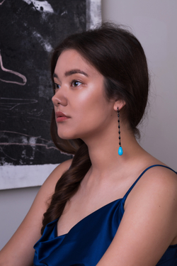 Серьги Ermolov длинные черные с бирюзой