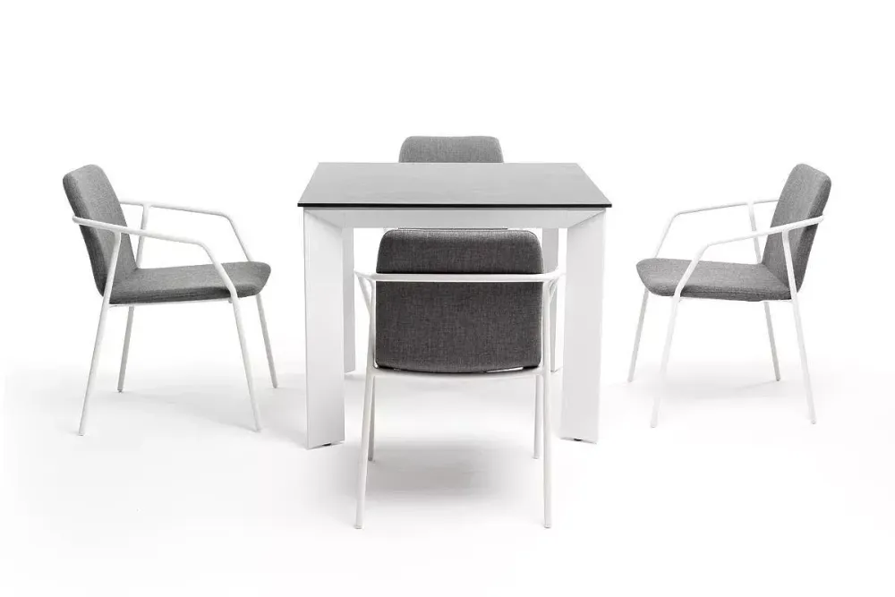 "Венето" обеденная группа на 4 персоны со стульями "Марокко", каркас белый, роуп серый