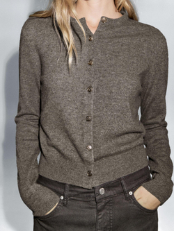 Massimo Dutti Кардиган из 100% шерсти с золотистыми пуговицами, кротово-коричневый