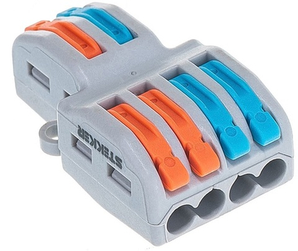 Клемма монтажная (LD222-424) для подключения фазных проводников 2 полюса (2 выхода на полюс) STEKKER