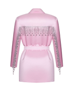 Платье-жакет из атласа с бахромой из камней, светло-розовый