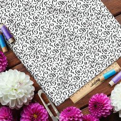 Ткань саржа мелкие каллиграфические узоры на бежевом фоне