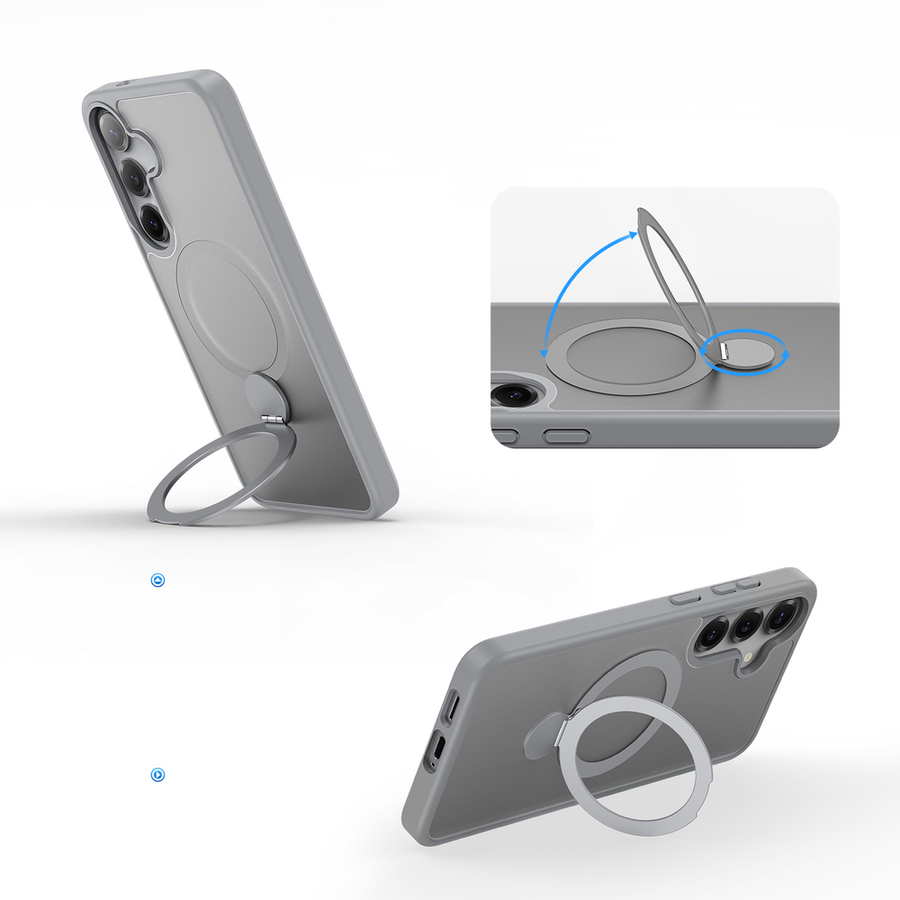 Прозрачный матовый чехол с поддержкой MagSafe для Samsung Galaxy S25, серия Yind Series Case от Dux Ducis (версия с магнитной откидной подставкой)