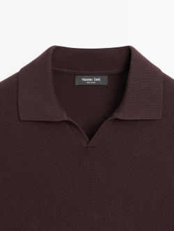 Massimo Dutti Трикотажный свитер из смесового хлопка с воротником-поло, бордо