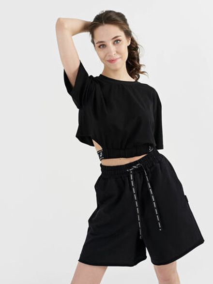 Футболка укороченная на резинке "Уголь" женская