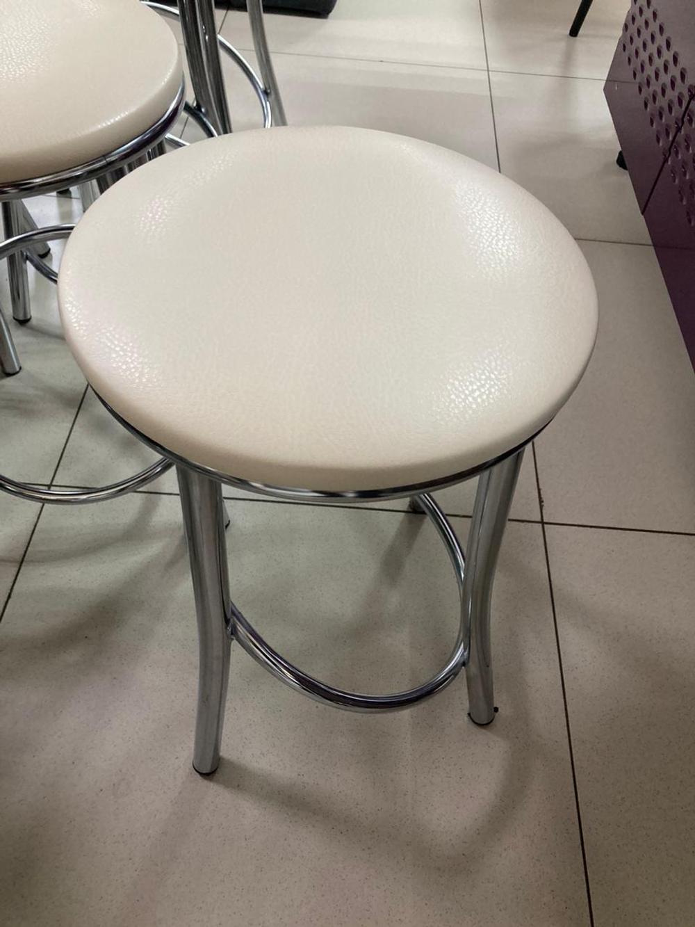 Табурет Сфера каркас хром основание круг экокожа ваниль