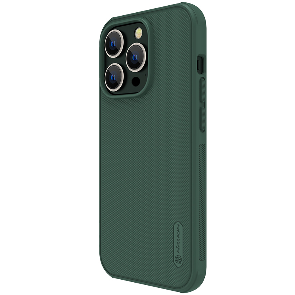 Усиленный защитный чехол темно-зеленого цвета от Nillkin для смартфона iPhone 14 Pro, серия Super Frosted Shield Pro