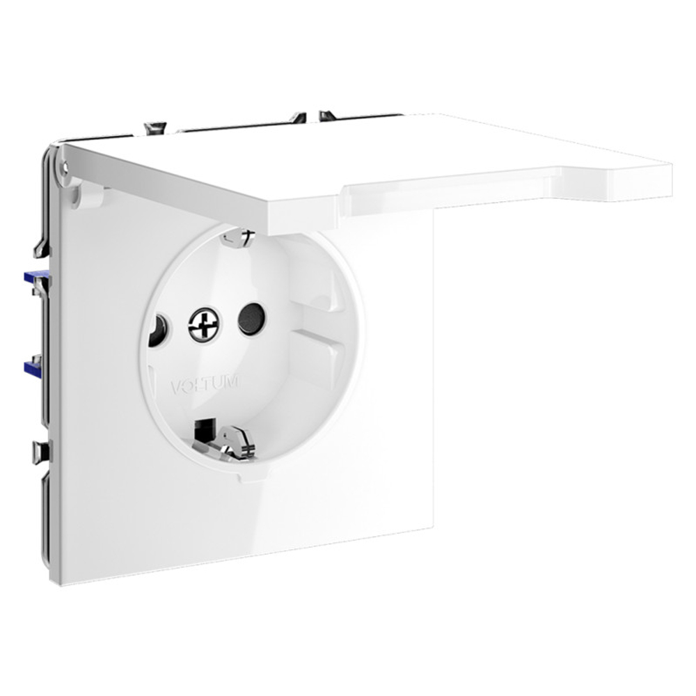 Розетка встраиваемая VOLTUM S70 с заземлением, защитными шторками и крышкой 16А, (белый глянцевый)
