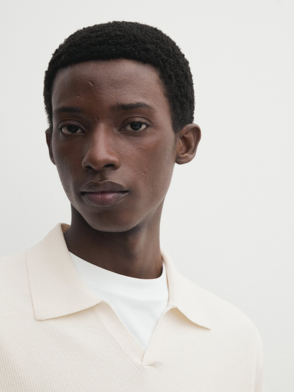 Massimo Dutti Трикотажное поло из смесового хлопка, натуральный, кремовый