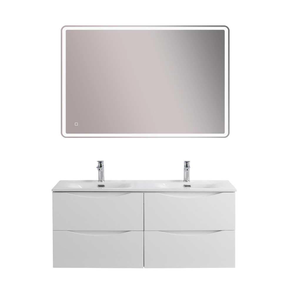 Тумба с раковиной подвесная BelBagno MARINO-CER-N-1200-4C-SO-BO-P Bianco Opaco, раковина белая BB-8099-120-2 с 2-я чашами