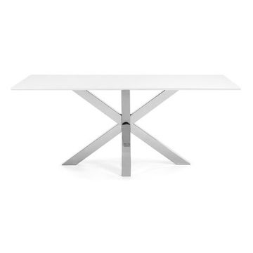 Лакированный стол Arya белый на хромированных ножках 200x100