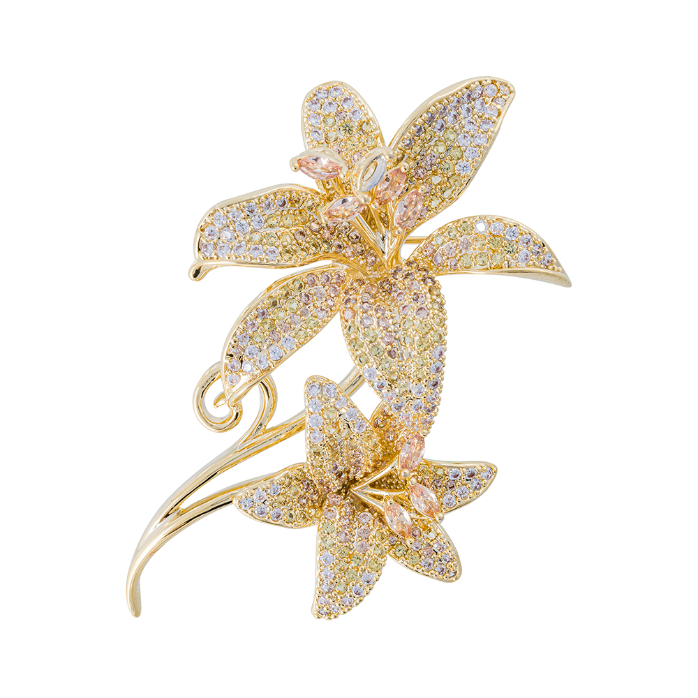 Брошь Fiore Luna ДУЭТ Zircon XR08553P BR/G