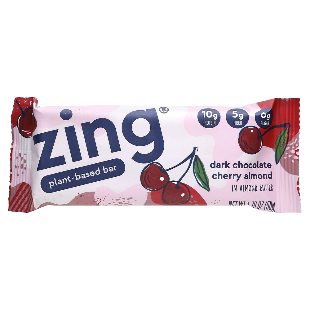 Zing Bars, Plant-Based Bar, темный шоколад, вишня и миндаль в миндальной пасте, 12 батончиков по 50 г (1,76 унции)