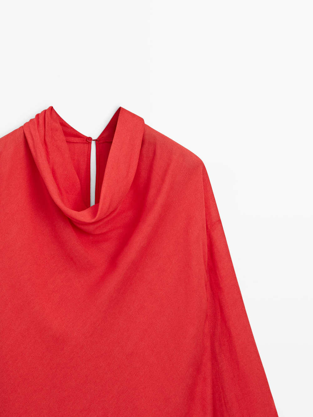 Massimo Dutti Блуза из струящейся ткани с драпированным воротником, коралловый