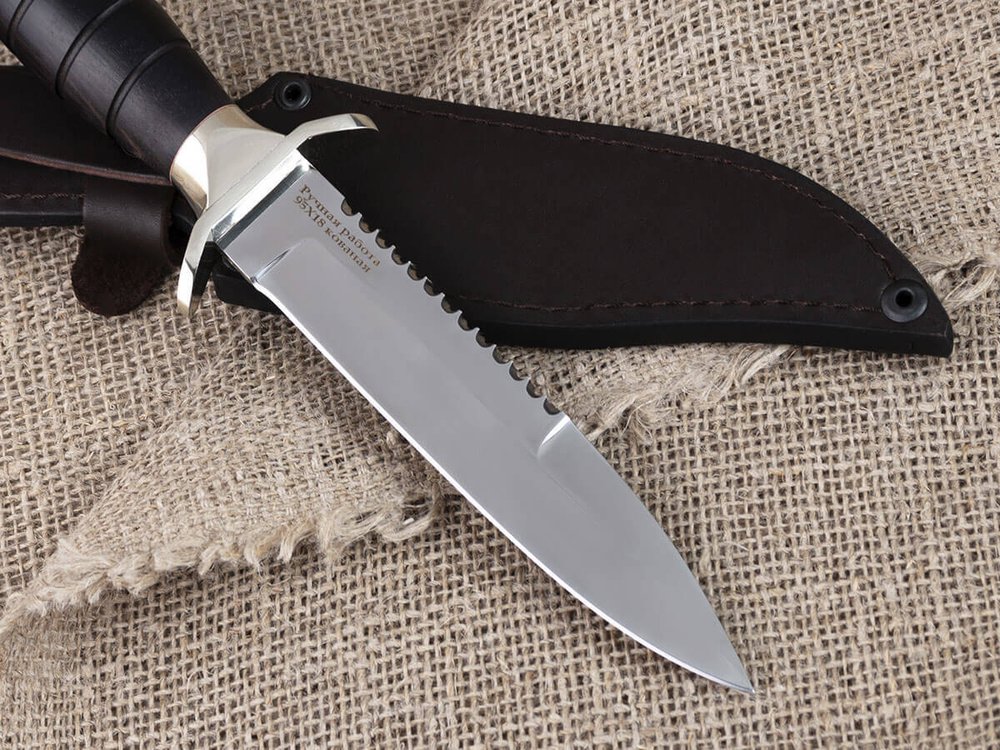 Нож «ВДВ», сталь 95х18, резная рукоять из черного мореного граба