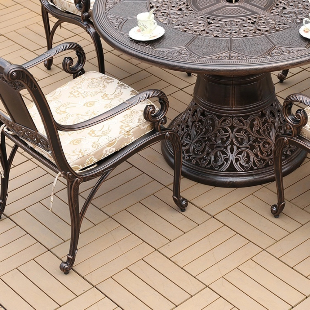 Обеденный комплект из литого алюминия стол Сандаловое дерево(118см)