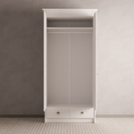 Шкаф для одежды 108х62х222, Боцен, распашной, 2 двери 1 ящик, со штангой и полкой, массив сосны, белый воск, Dipriz