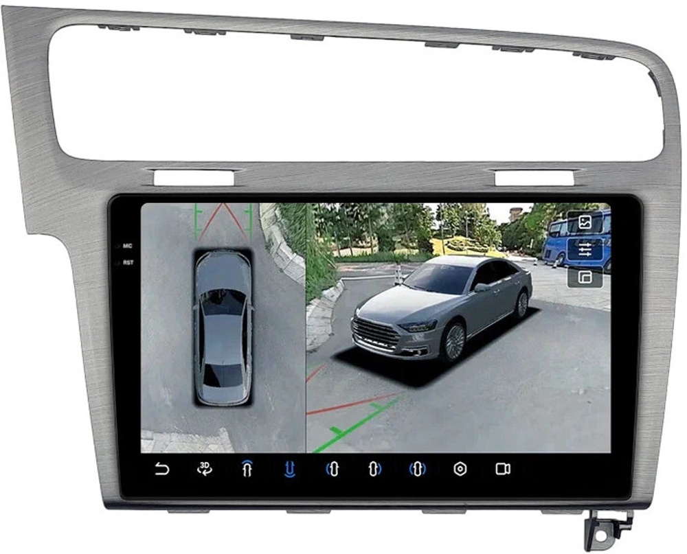 Магнитола для Volkswagen Golf 7 2012-2020 (рамка серебро) - FarCar BX10-360-257S монитор 10.36" 2K QLED на Android 13, 6Гб+128Гб, CarPlay, 4G SIM-слот, 4 камеры в комплекте