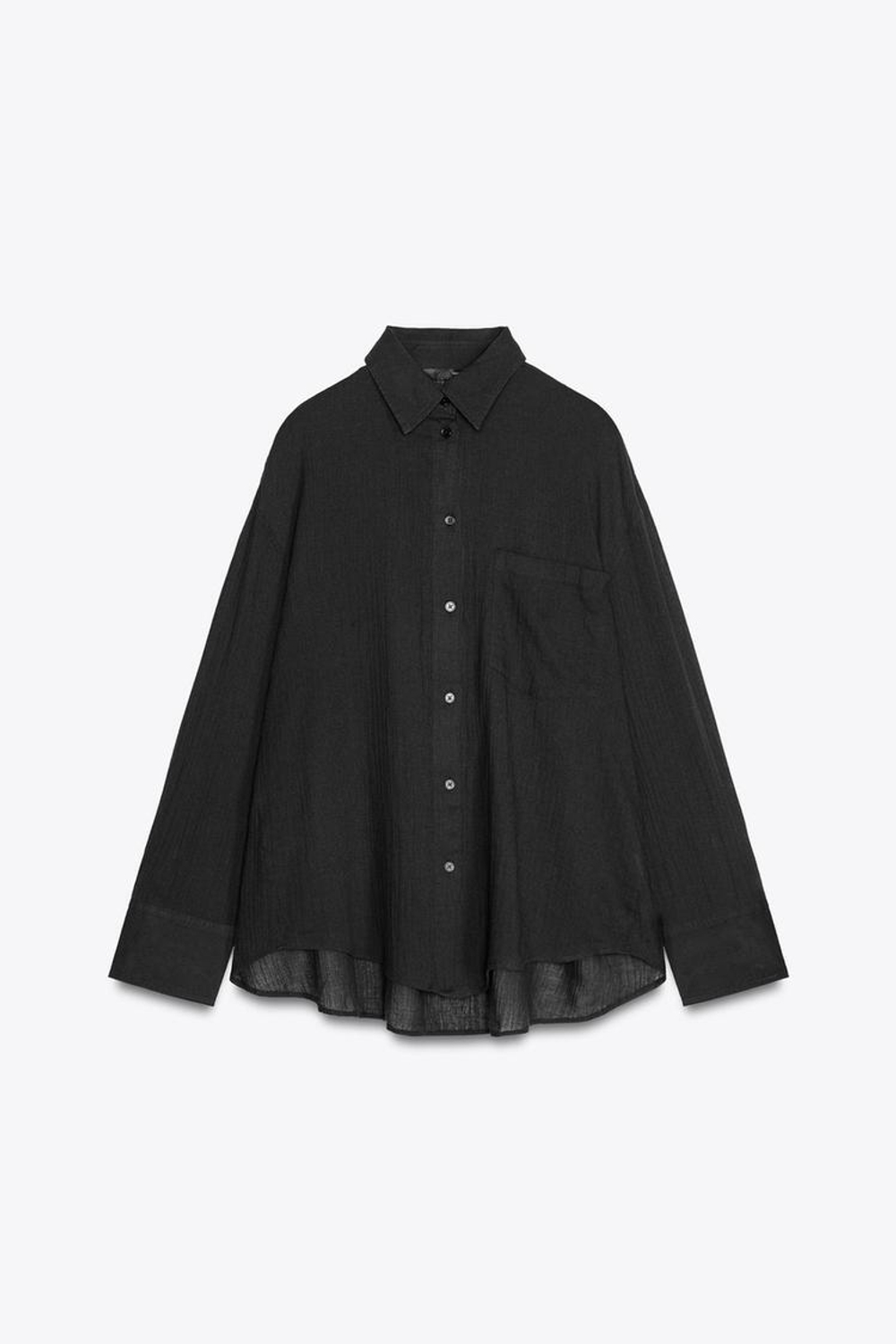 ZARA РУБАШКА ОВЕРСАЙЗ ИЗ ШИФОНА, ЧЕРНЫЙ