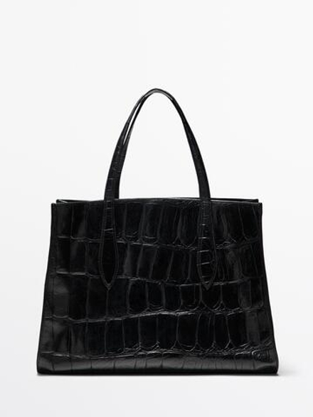 Massimo Dutti Большая сумка из кожи наппа, черный