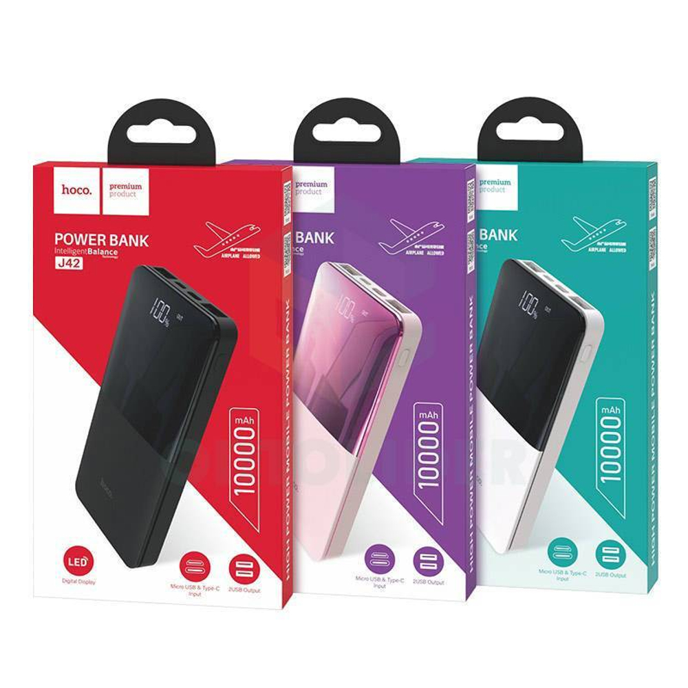 Внешний Аккумулятор (Power Bank) Hoco J42 10000 mAh (2A, 2USB, MicroUSB, Type-C, LCD) Черный