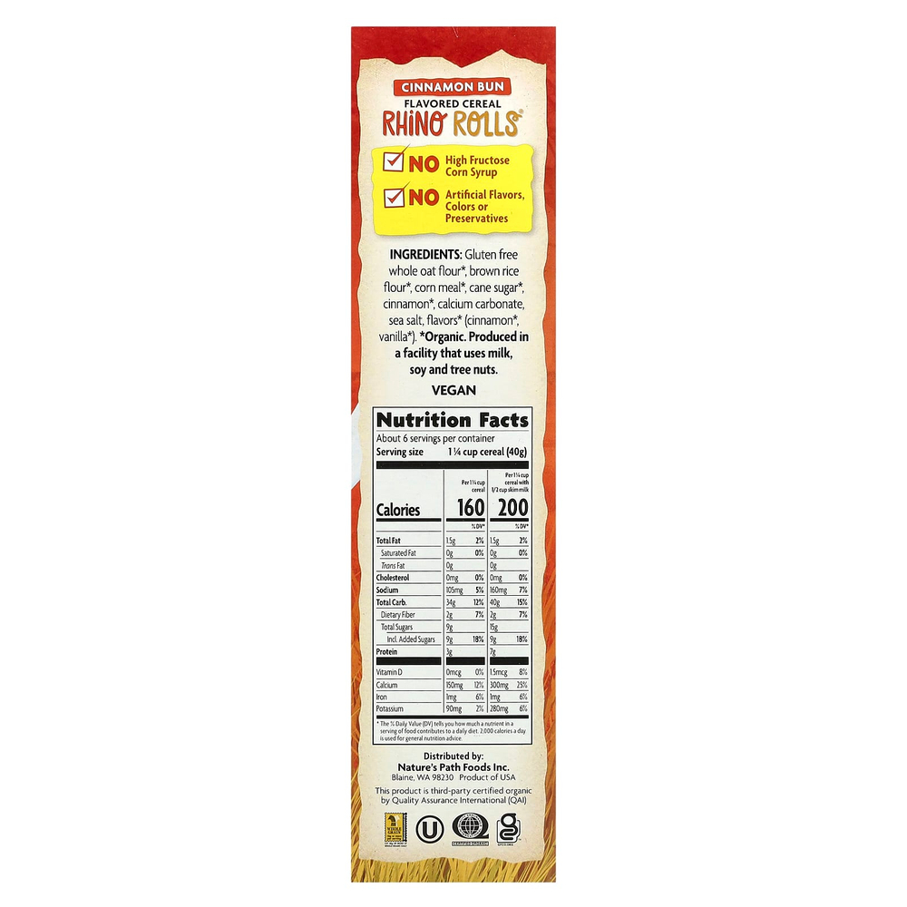 Nature's Path, EnviroKidz, органические ароматизированные хлопья, роллы Rhino®, 269 г (9,5 унции)