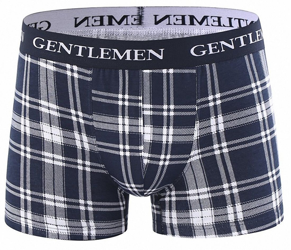 Клетчатые боксеры с широкой брендированной резинкой (Размер: XXL) (Цвет: темно-синий)