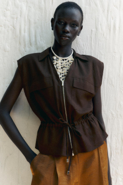 ZARA ЖИЛЕТ ИЗ ЛЬНА, КОРИЧНЕВЫЙ