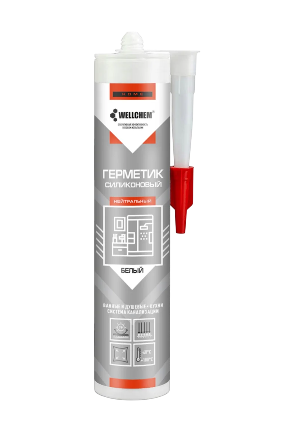 Герметик силиконовый нейтральный, WELLCHEM, белый, 280мл