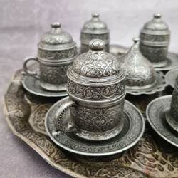 Кофейный набор "Бочонок" на 6 персон с подносом/ACAR. Турция (темно-серый 27 предметов)