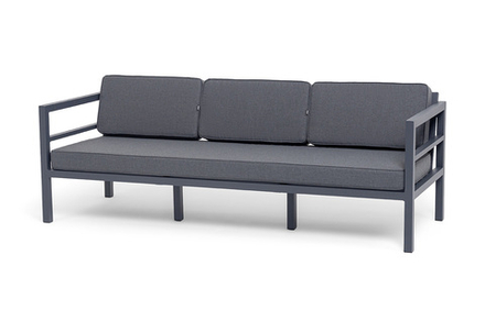 "Эстелья" диван 3-местный, каркас алюминий темно-серый (RAL7024) муар, ткань темно-серая 027