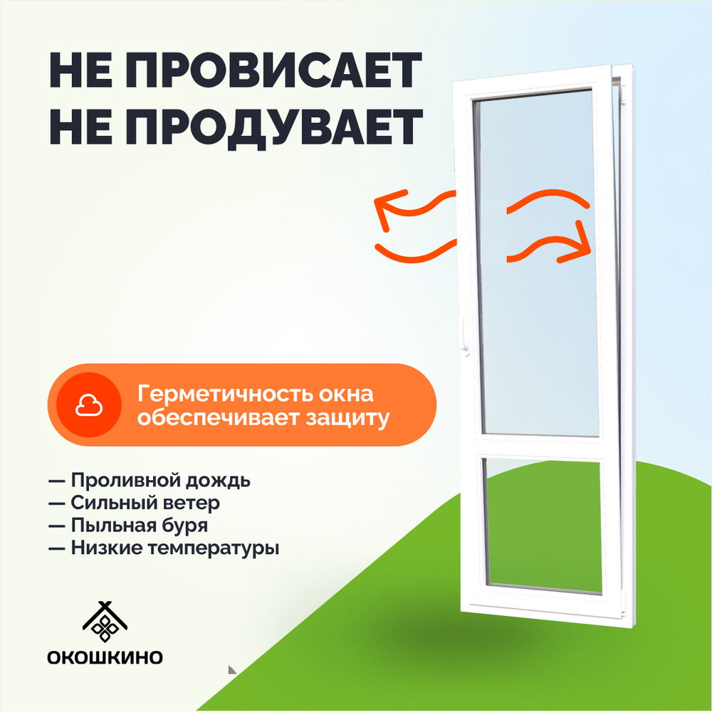 Пластиковая дверь балконная ПВХ, поворотно-откидная, однокамерный стеклопакет, GreenTech 58, белая.