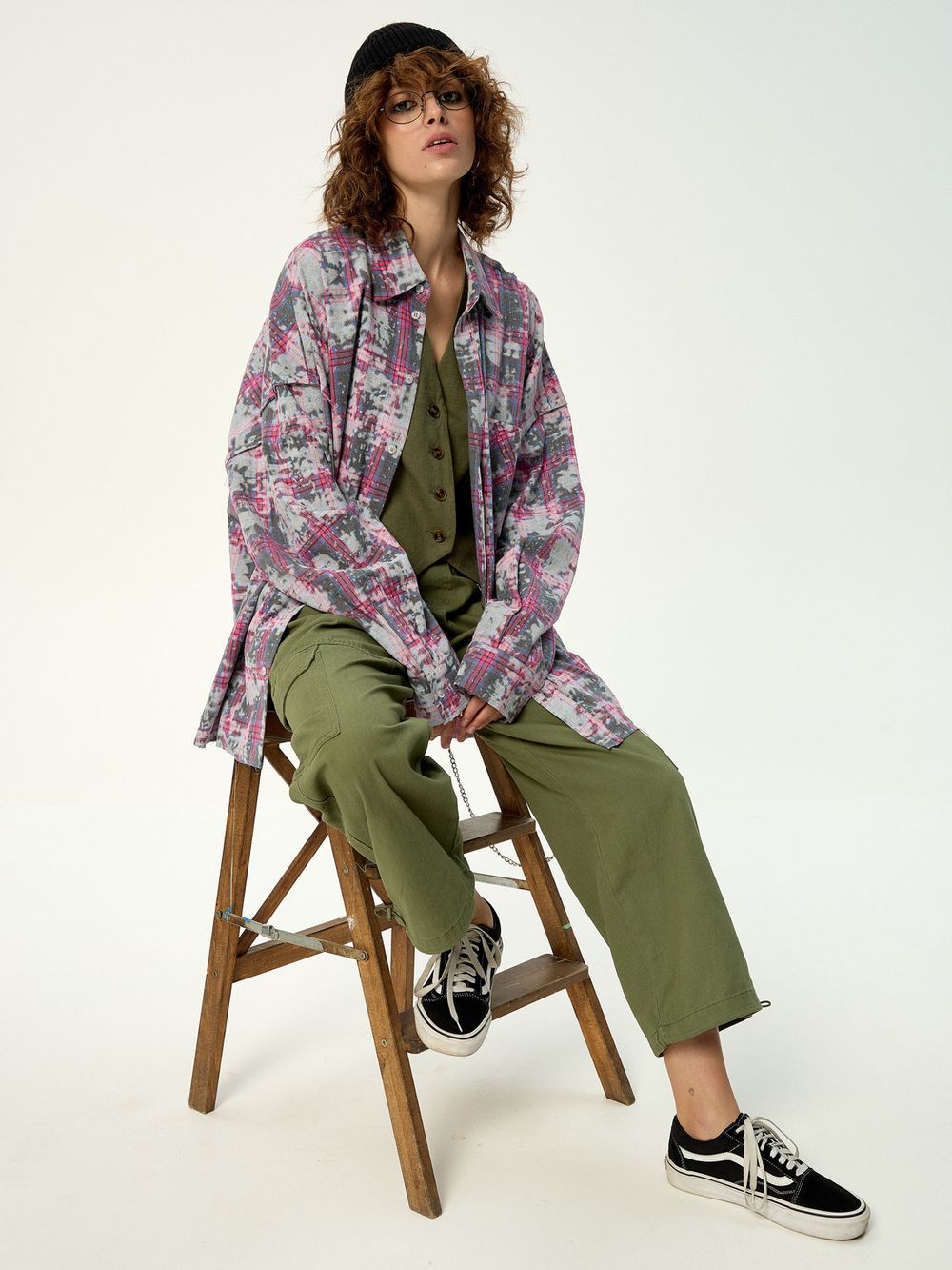 Рубашка Kraizy Stripes Destroy серо-розовая