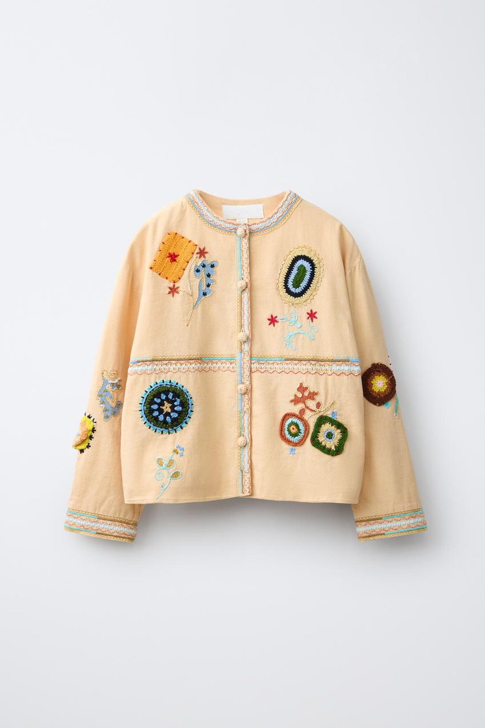 ZARA КУРТКА-РУБАШКА С ВЫШИВКОЙ, РЫЖЕВАТО-КОРИЧНЕВЫЙ