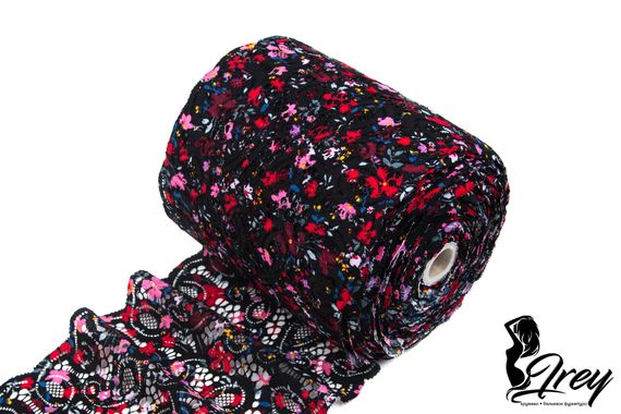 03-196 ОПТ Кружево эластичное 19 см, фламенко, черный/красный